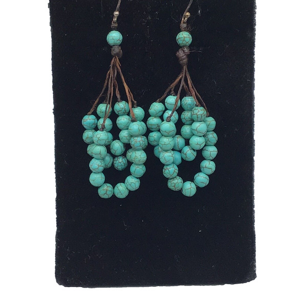 Fashion Turquoise Colored And Silvertone Native Style Earrings Boho Retro Dangle - Picture 6 of 16